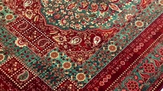 فرش ابریشم ماشینی 1200 شانه طرح قجری قرمز سبز در صفافرش
