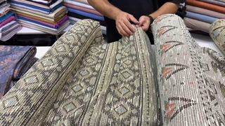 پارچه پاییزه و زمستانه بافت تریکو طرح موناکو رنگ کرم طلایی